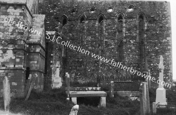 CORMAC'S CHAPEL S.LANCETS OF CHANCEL OF CATHEDRAL SHOWING HOW CORMAC'S CHAPEL ENTERS INTO THE CATHEDRAL WALL